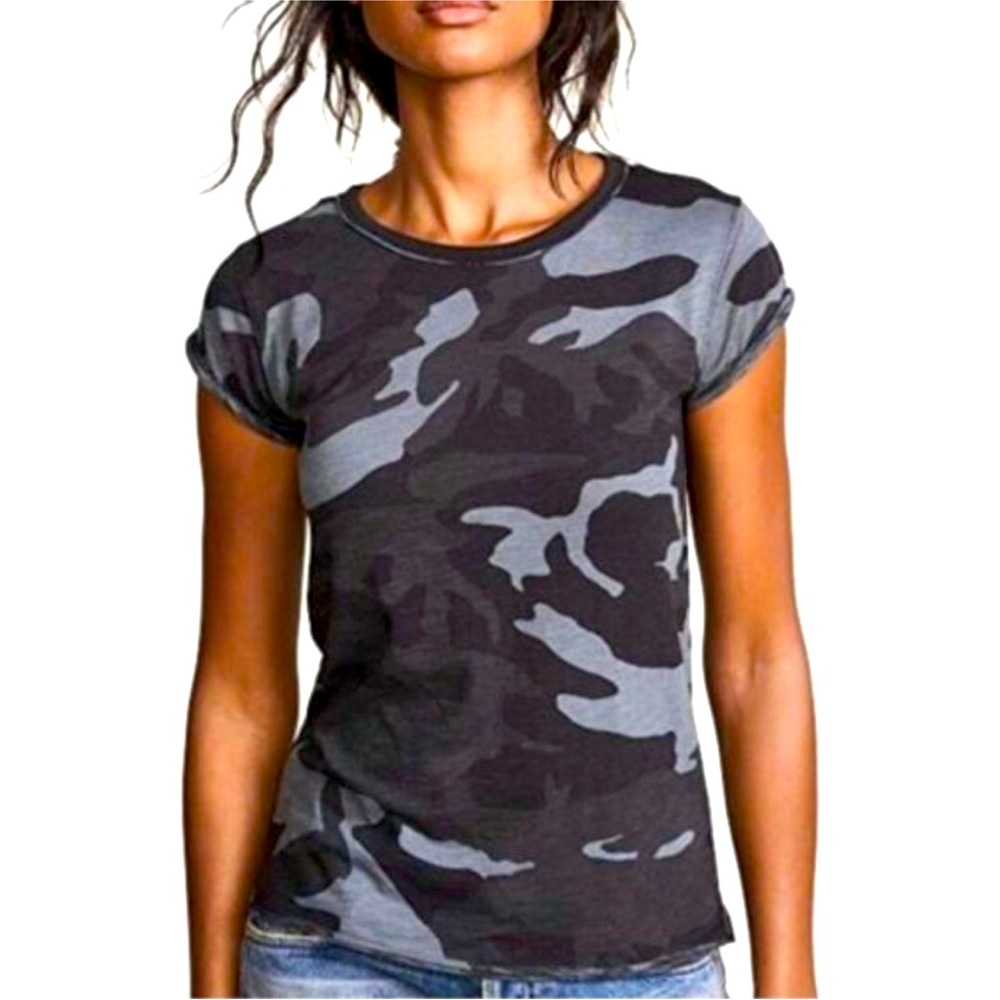 We The Free Clare Camo Tee Shirt Black Gray Cotton Blend